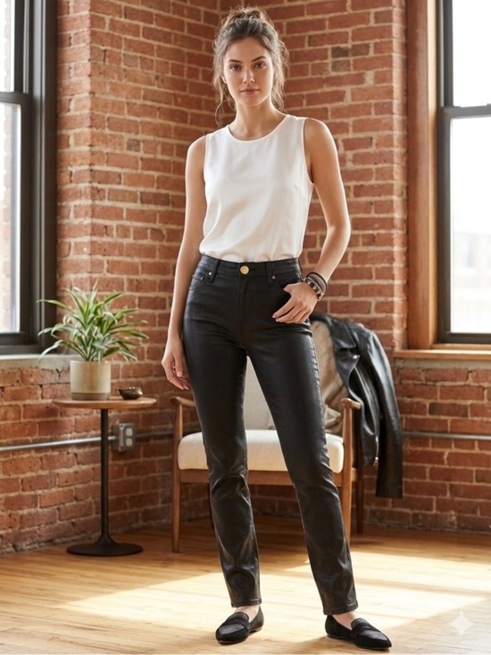 Chico’s Platinum Size 2.5 Large Black Wax High Rise Straight Leg Jeans L 14 Pant